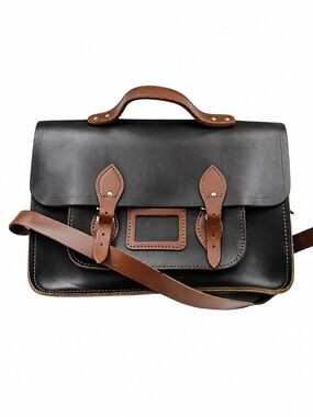 The Cambridge Satchel Company Black Leather Messenger with Brown Trim